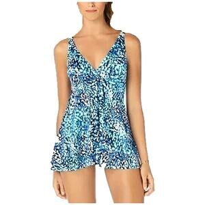 Swim Solutions Tummy Control Thigh Minimizer Flyaway One-Piece Swimsuit Blue 8